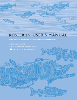 Blue ROSTER 2.9 User's Manual cover filled with swimming salmon and salmon smolts (Decorative) 